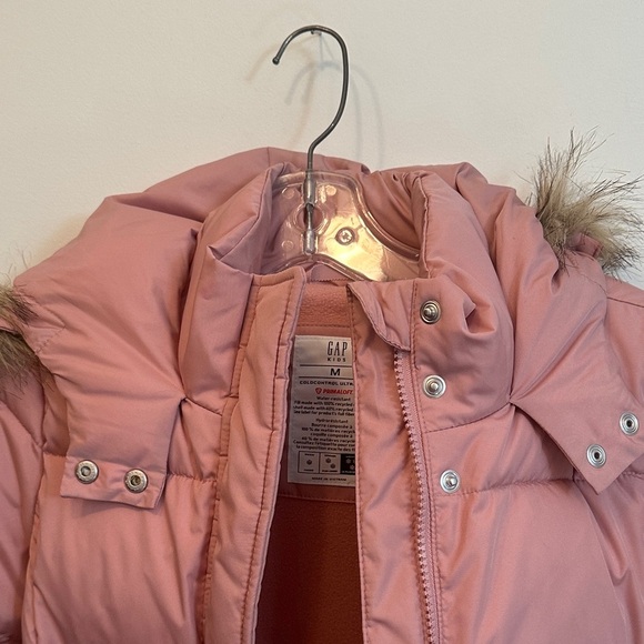 GAP Kids Pink Puffer Jacket with Faux Fur Hood - Picture 2 of 6